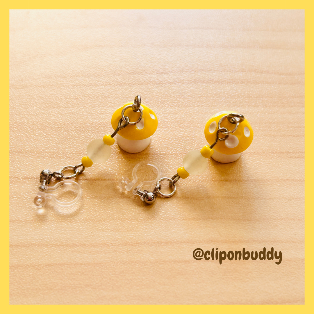 mushroom earrings: (yellow)