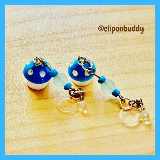 mushroom earrings: (blue)