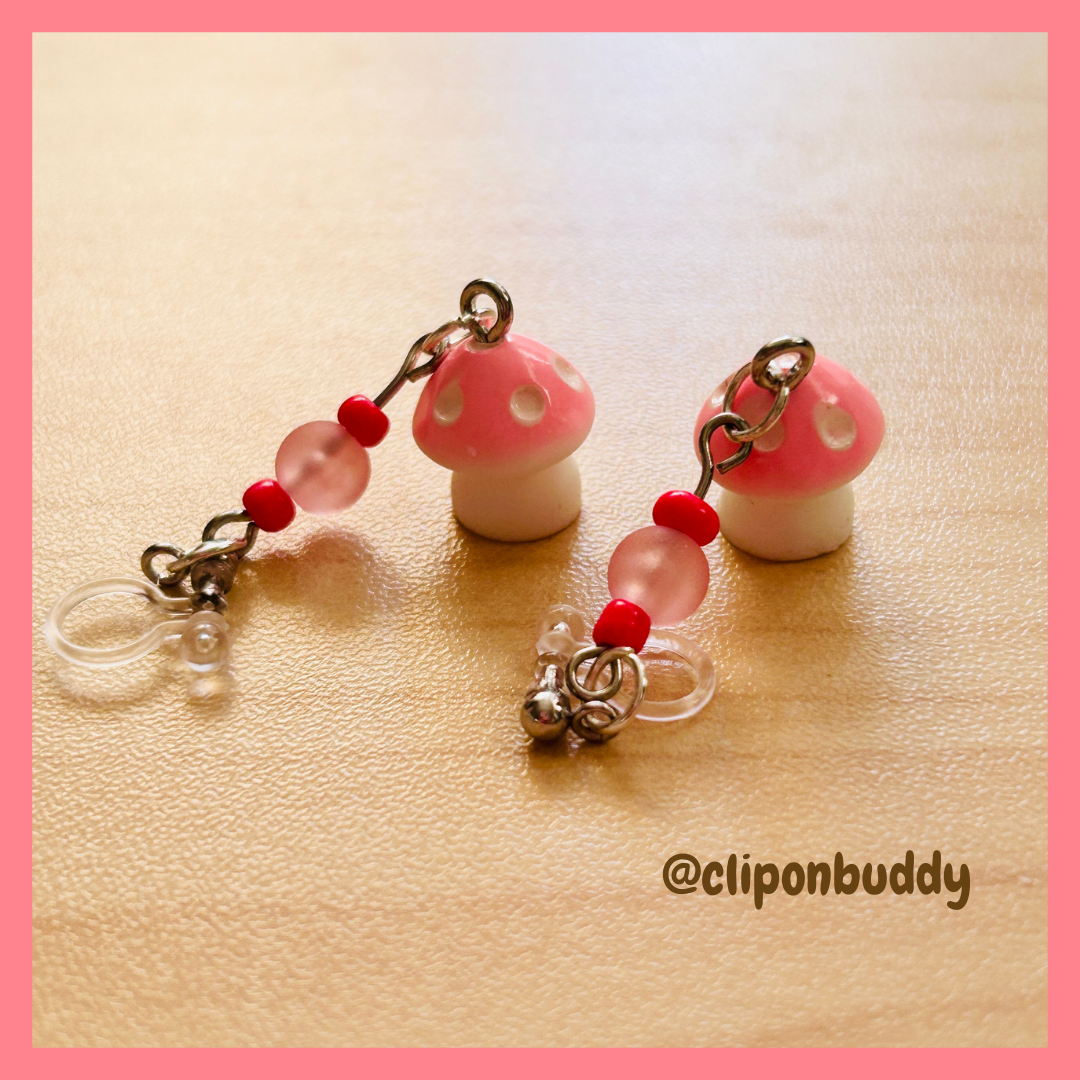 mushroom earrings: (pink)